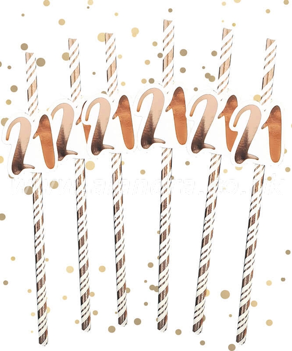 21st Birthday Rose Gold Straws Pack of 6